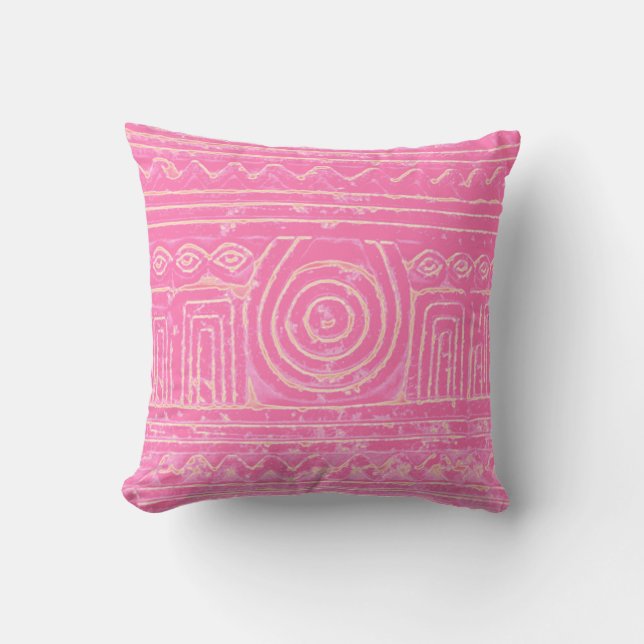 Coussin Motif sumérien mésopotamien rose (Recto)
