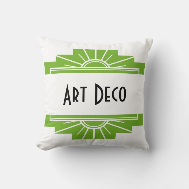 Coussin Motif Sunburst Art Déco en blanc et chaux (Recto)