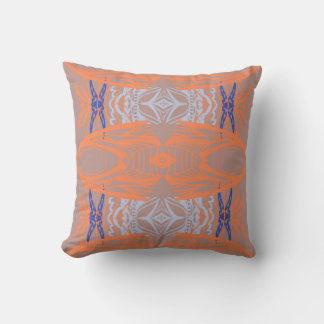 Coussin Motif symétrique abstrait bleu orange corail