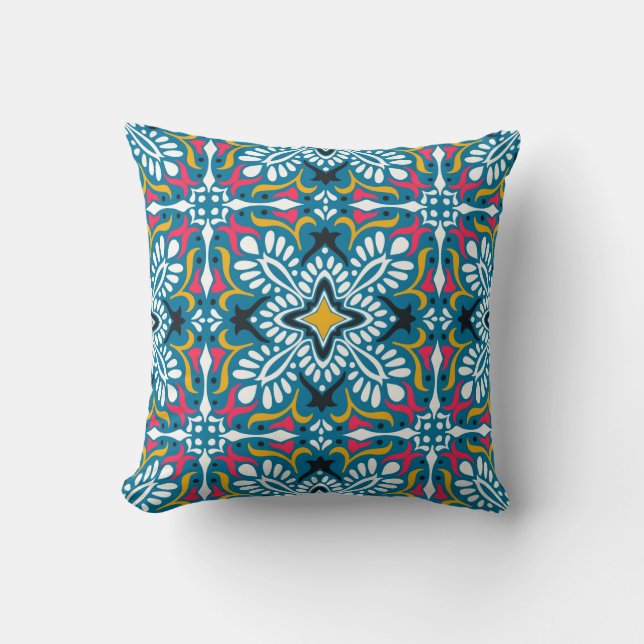 Coussin Motif Talavera. Un patchwork indien. Azulejos port (Recto)