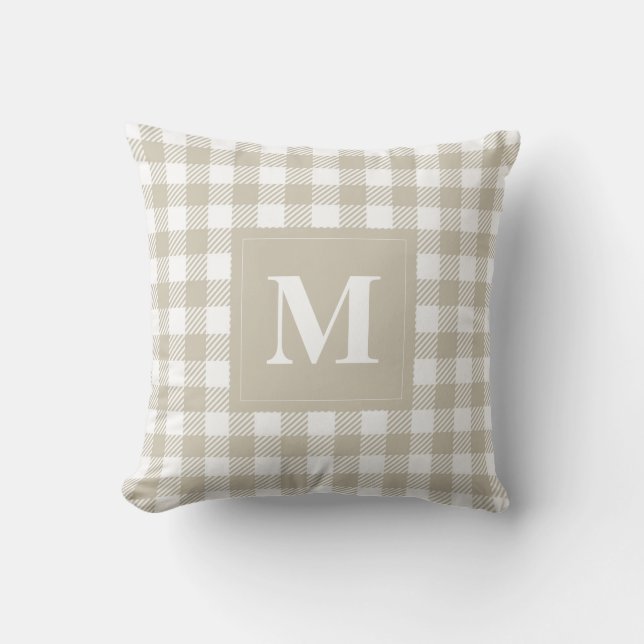 Coussin Motif Tan et blanc En vichy avec Monogramme (Recto)