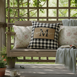 Coussin Motif Tartan à carreaux personnalisé blanc noir Bu