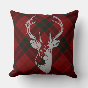 Coussin Motif Tartan de Noël Rustique Tête de Cerf de Camp