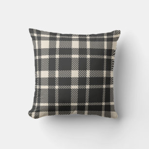Coussin Motif Tartan Plaid Classique - noir et blanc cassé