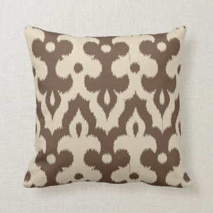Coussin Motif, Taupe et beige de damassé d'Ikat de