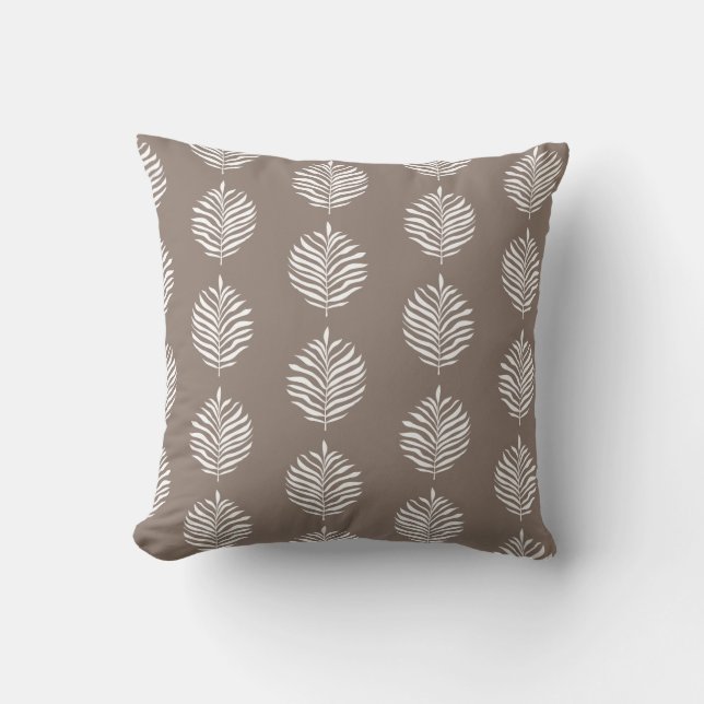 Coussin Motif Taupe Gris de palme côtière (Recto)