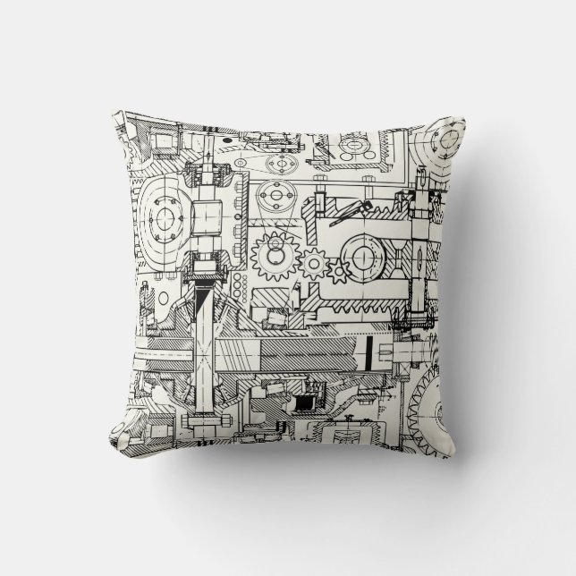 Coussin Motif technique sans couture avec engrenages vers  (Recto)