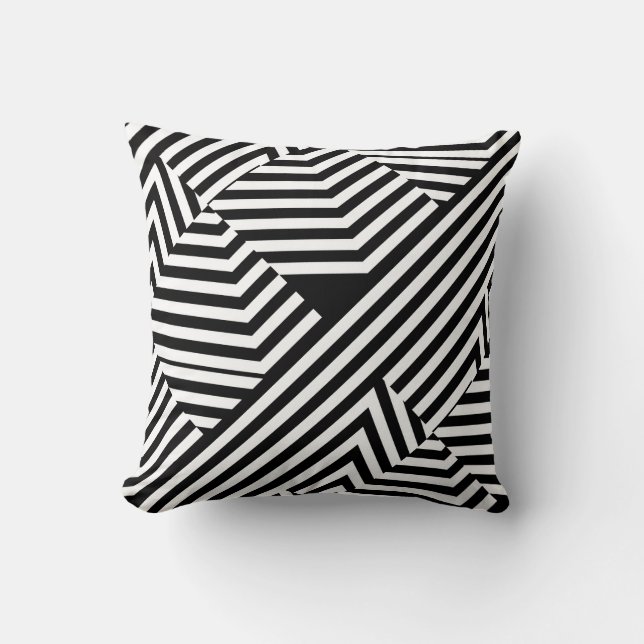 Coussin Motif tendance de bandes géométriques en noir et b (Recto)