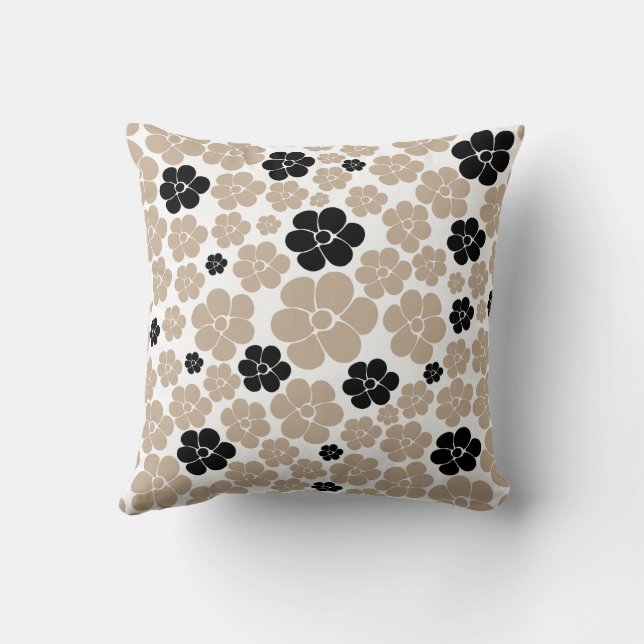 Coussin Motif tendance en Taupe, noir et blanc (Verso)