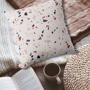 Coussin Motif Terrazzo Abstrait Moderne du Milieu du Siècl