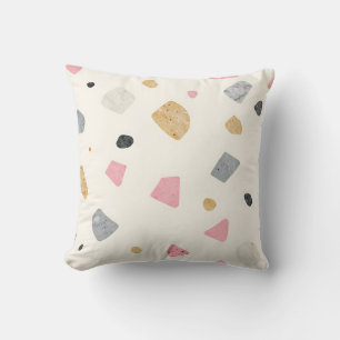 Coussin Motif Terrazzo Abstrait Rose Gris Or