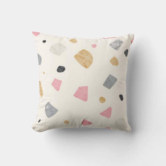 Coussin Motif Terrazzo Abstrait Rose Gris Or (Recto)