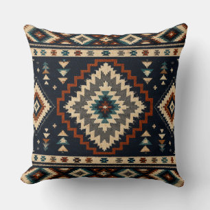 Coussin Motif textile géométrique foncé – Marine Crème & B