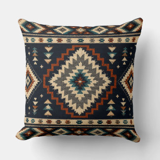 Coussin Motif textile géométrique foncé – Marine Crème & B