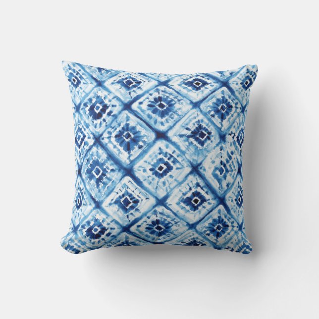 Coussin Motif Tie Dye Bleu et Blanc (Recto)