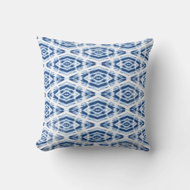 Coussin Motif Tie & Dye Shibori Bleu Indigo (Recto)