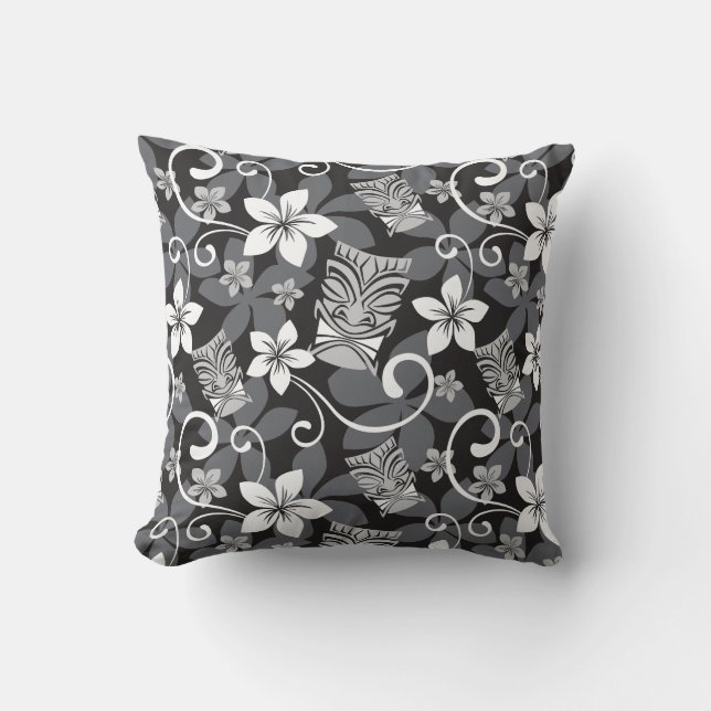 COUSSIN MOTIF TIKI LUAU (CHARBON) (Recto)