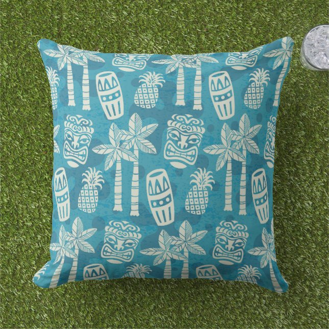 Coussin Motif Tiki Rétro Moderne du Milieu du Siècle (Herbe)