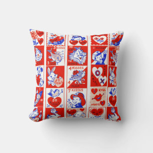 Coussin Motif timbre de la Saint-Valentin vintage des anné