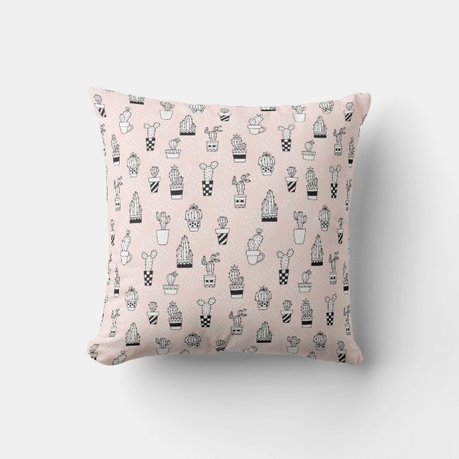 Coussin Motif tiré par la main mignon de cactus (Recto)