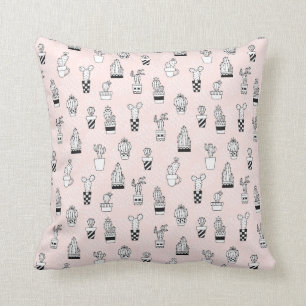 Coussin Motif tiré par la main mignon de cactus