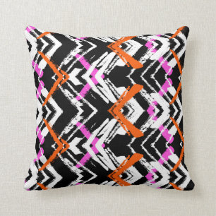 Coussin Motif tiré par la main noir, orange, et rose de