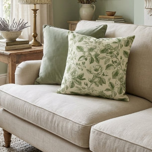 Coussin Motif Toile Botanique Vintage Vert