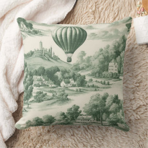 Coussin Motif Toile de ballon montgolfière vert vintage
