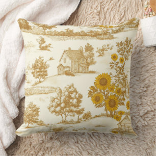 Coussin Motif Toile de Campagne Tournesol Rustique Doré