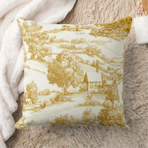 Coussin Motif Toile de Ferme Fleur de Tournesol Doré Rusti
