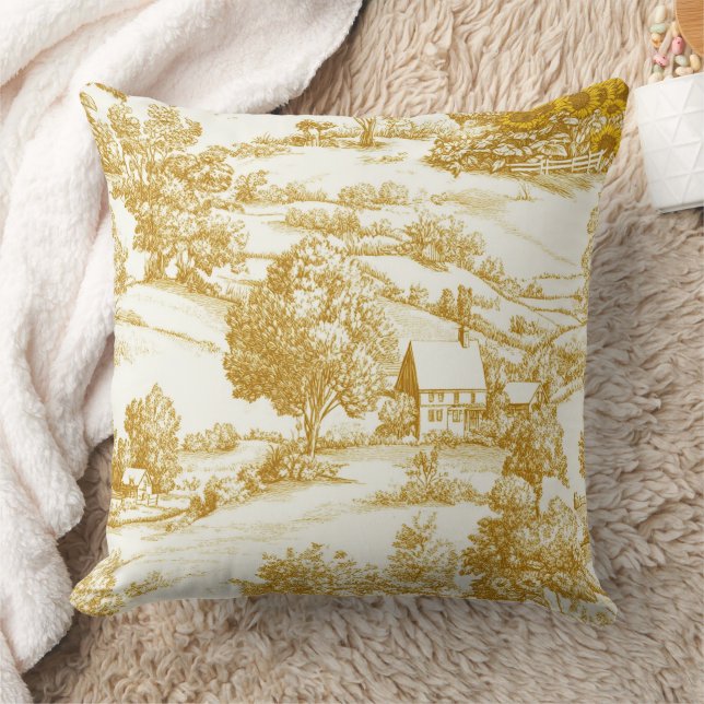 Coussin Motif Toile de Ferme Fleur de Tournesol Doré Rusti (Couverture)