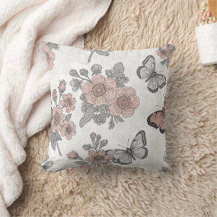 Coussin Motif toile de fond botanique vintage papillon (2)