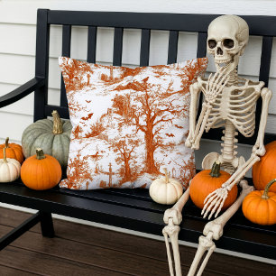 Coussin Motif Toile de Jouy Cimetière d'Halloween Rouille