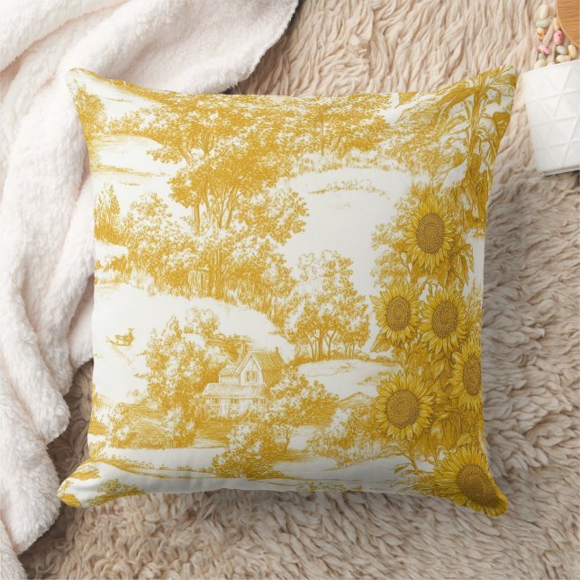 Coussin Motif Toile de Tournesol de Campagne Français Doré (Couverture)