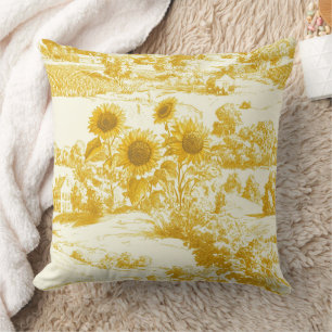 Coussin Motif Toile de Tournesol en Or Grandmillennial