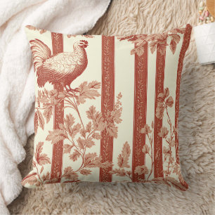 Coussin Motif Toile Floral de Poule Rouge de Campagne Fran