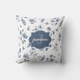 Coussin Motif toile française monogramme nom aquarelle ble