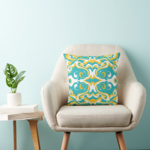 Coussin Motif torride en Turquoise et Jaune