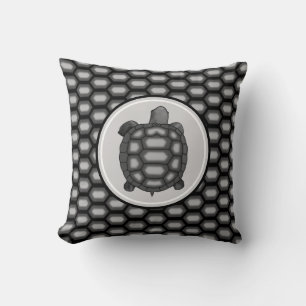 Coussin Motif Tortue & Coquille en Gris Argenté & Noir