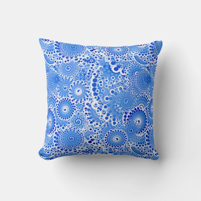 Coussin Motif tourbillon fractal, bleu et blanc (Recto)