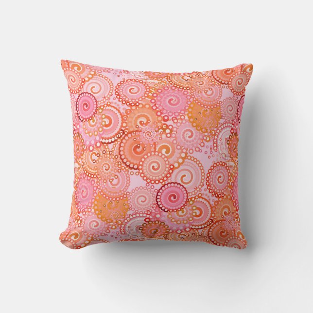 Coussin Motif tourbillon fractal, corail et rose (Recto)