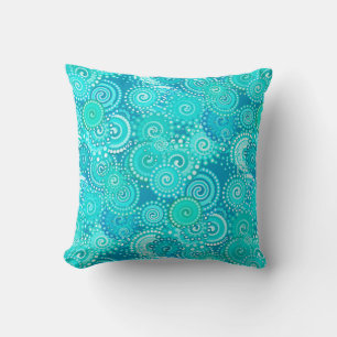 Coussin Motif tourbillon fractal, nuances bleu océan