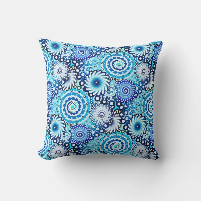 Coussin Motif tourbillon fractal, nuances bleues (Recto)