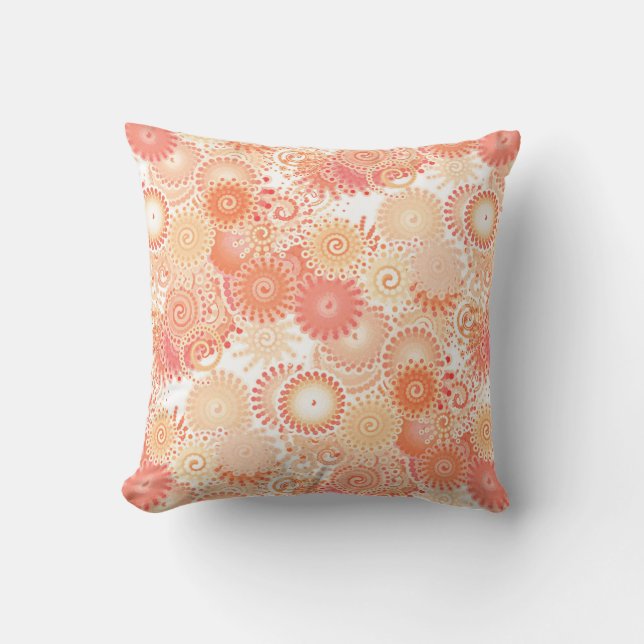 Coussin motif tourbillon fractal, nuances de corail et pêc (Recto)