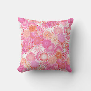Coussin Motif tourbillon fractal, nuances de rose et de co