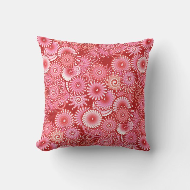 Coussin Motif tourbillon fractal, nuances de rouge profond (Recto)