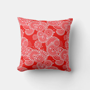 Coussin Motif tourbillon fractal, rouge vif et crème