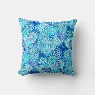 Coussin motif tourbillon fractal, tons bleus