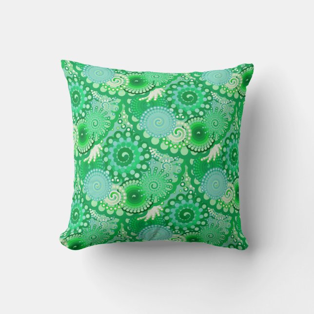 Coussin Motif tourbillon fractal, turquoise, aqua, jade (Recto)
