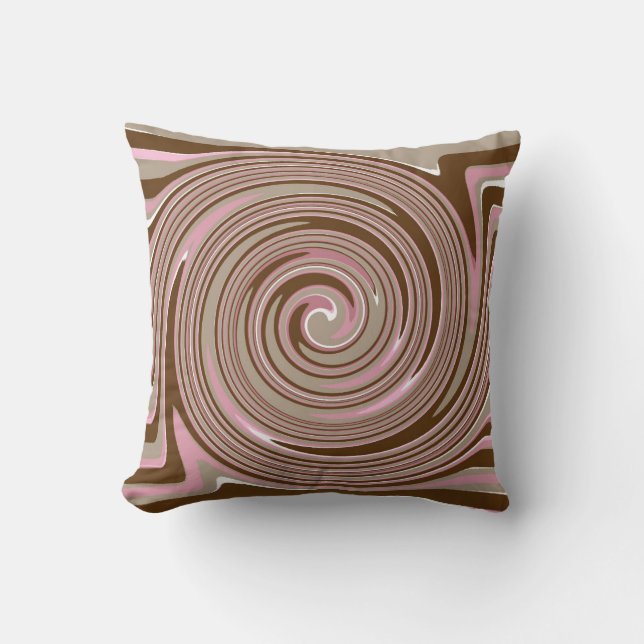 Coussin motif tourbillon rose et marron (Recto)